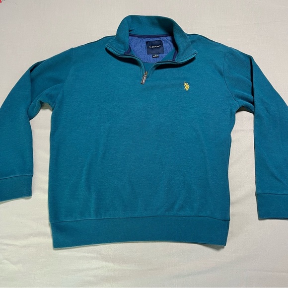 U.S. Polo Assn. Mens Long Sleeve Quarter-Zip Pullover Large Blue Green - Picture 1 of 11